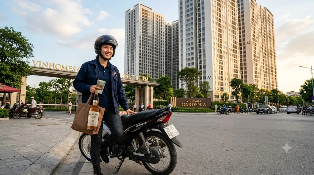 Nhân viên thu mua rượu ngoại giao dịch tận nơi tại khu chung cư Bắc Từ Liêm Hà Nội