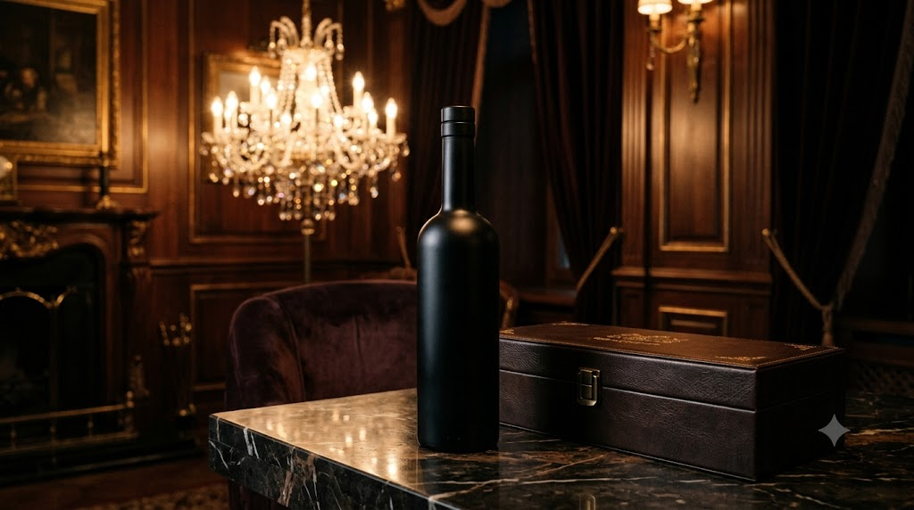 Chai vodka Beluga sang trọng cùng hộp da trong nội thất kiểu Nga