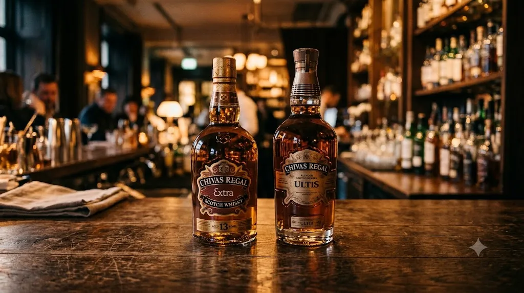 Chai rượu Chivas Regal Extra và Chivas Regal Ultis trên quầy bar