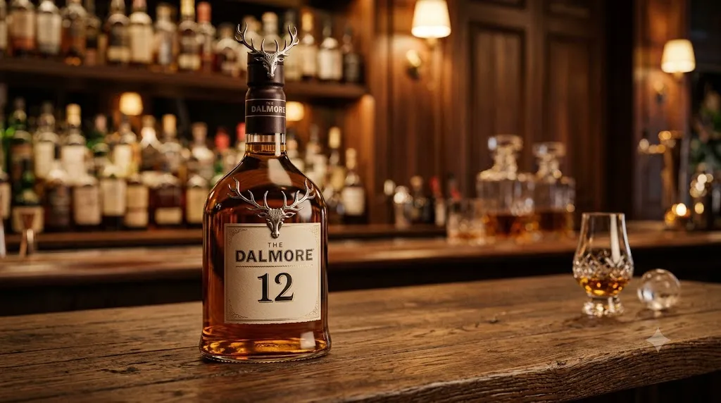 Chai rượu The Dalmore 12 Years trên quầy bar