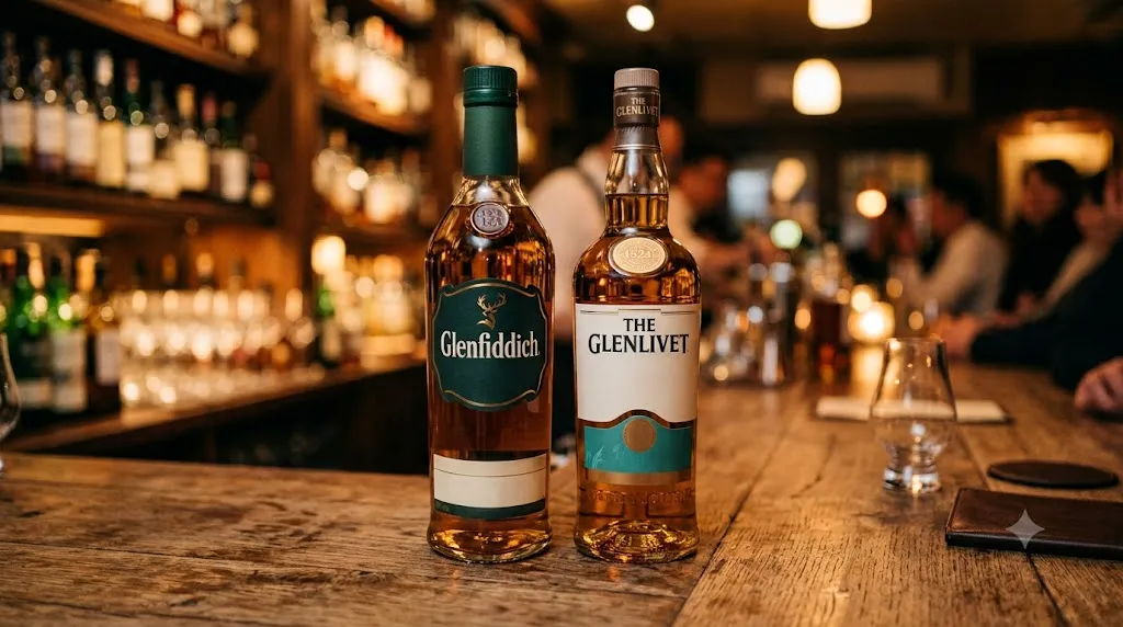 Chai rượu whisky Glenfiddich và The Glenlivet