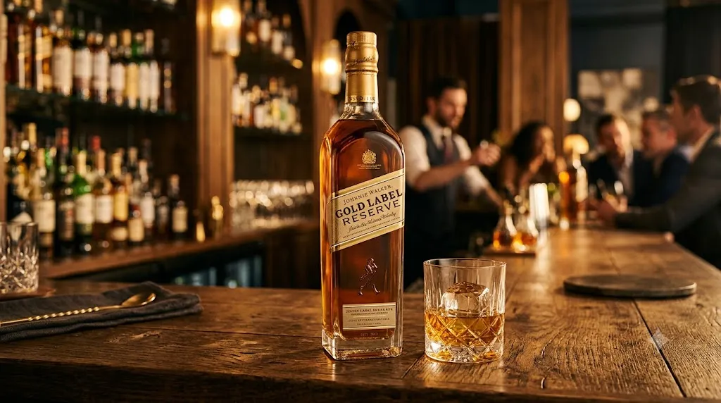 Chai rượu Johnnie Walker Gold Label Reserve trên quầy bar