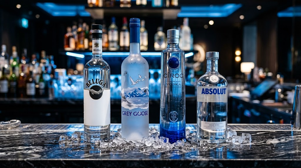 Các loại vodka cao cấp: Beluga, Grey Goose, Ciroc, Absolut