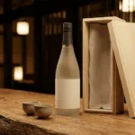 Chai sake Nhật cao cấp bên hộp gỗ paulownia và chén sứ